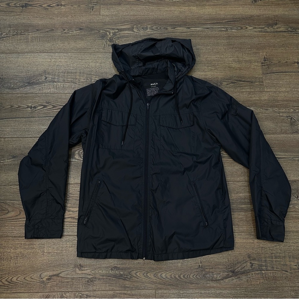 RVCA Men's Windbreaker Zippered Hooded Black